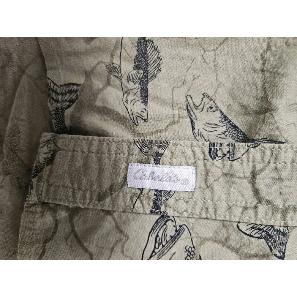 Cabelas Shirt Mens Green Pockets‎ Vented Short Sleeve Fish Outdoor Size XL TG